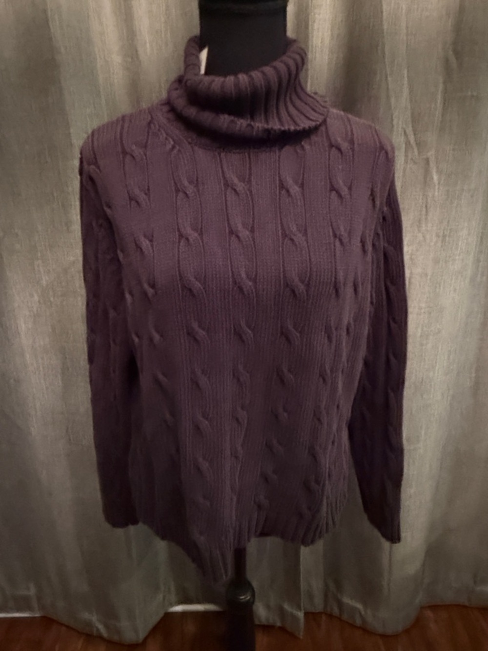 Eddie Bauer Cable Knit Turtleneck Sweater in Deep Plum